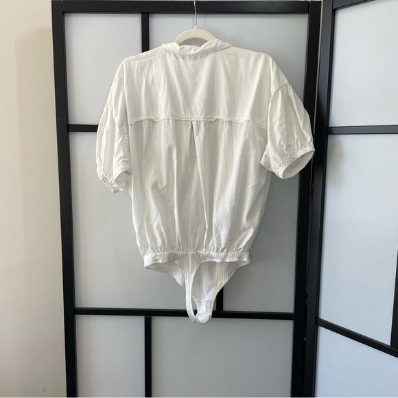 [m] Free People Boho White Brown Button Cotton Linen Blend Body Suit Women’s - Picture 6 of 13